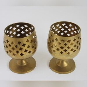 Vintage Brass Candle Holders: Goblet Style Cutout, Made in India